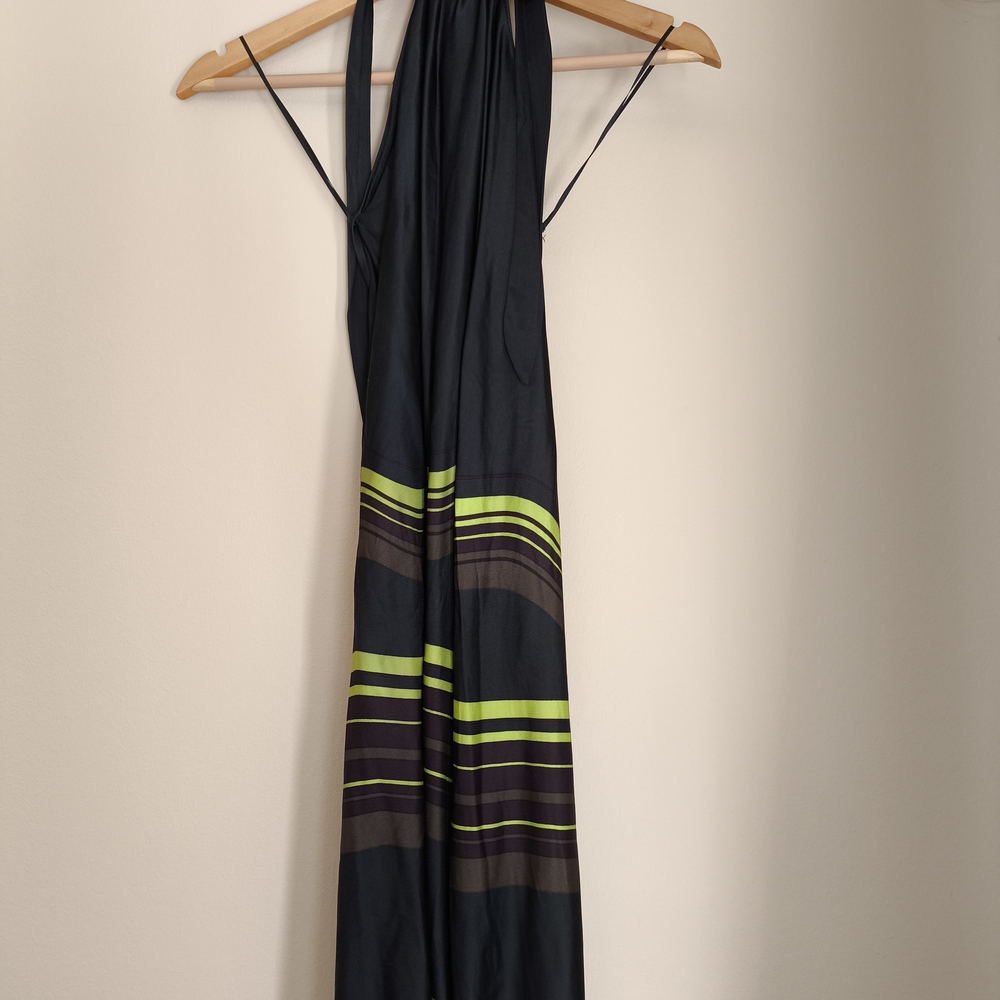 Topshop Black and Green Striped Halter Dress